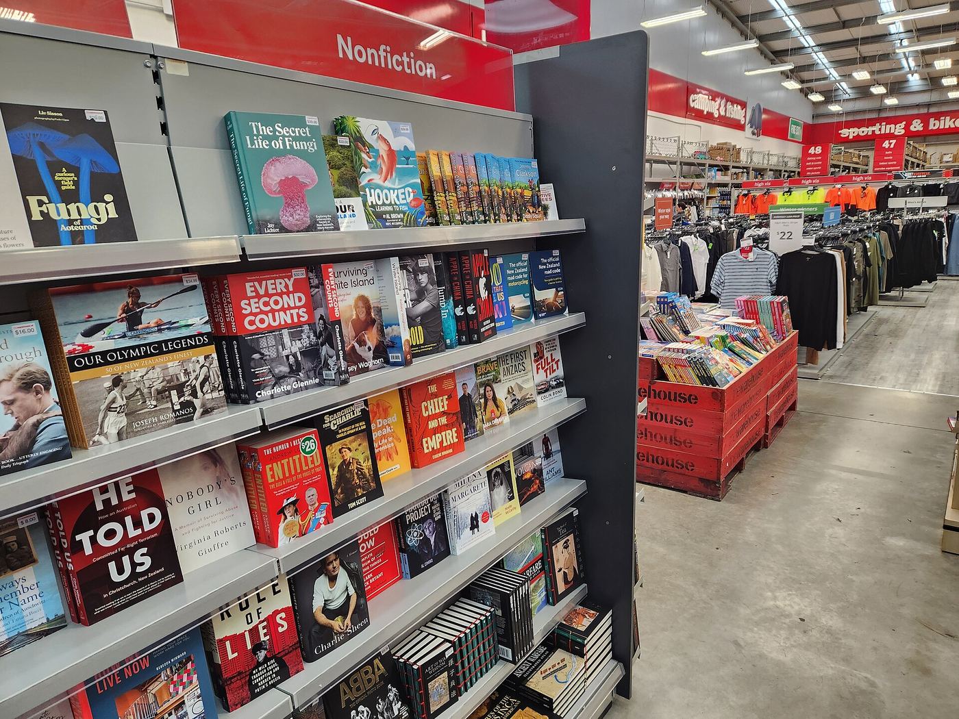 Shelves of new books in a large bookstore